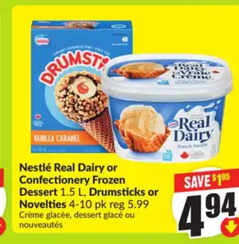 FreshCo Nestlé Real Dairy or Confectionery Frozen Dessert 1.5 L, Drumsticks or Novelties 4-10 pk offer