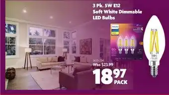 Home Hardware 3 Pk. 5W E12 Soft White Dimmable LED Bulbs offer