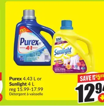 FreshCo Purex 4.43 L or Sunlight 4 L Detergent a vaisselle offer