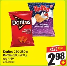 FreshCo Doritos 210-280 g Ruffles 180-200 g offer