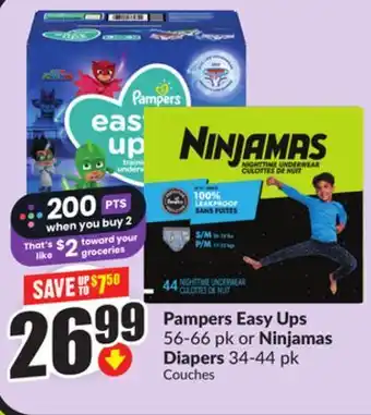 FreshCo Pampers Easy Ups 56-66 pk or Ninjamas Diapers 34-44 pk offer