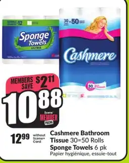 FreshCo Cashmere Bathroom Tissue 30=50 Rolls Sponge Towels 6 pk offer