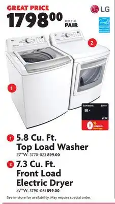 Home Hardware 5.8 Cu. Ft. Top Load Washer offer