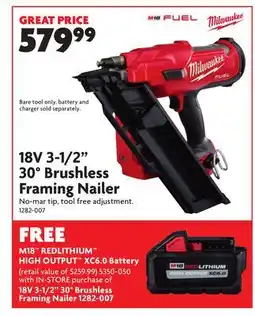 Home Hardware 30° Brushless Framing Nailer offer