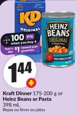 Chalo FreshCo Kraft Dinner 175-200 g or Heinz Beans or Pasta 398 mL offer