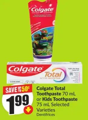 Chalo FreshCo Colgate Total Toothpaste 70 mL or Kids Toothpaste 75 mL Selected Varieties offer