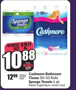 Chalo FreshCo Cashmere Bathroom Tissue 30 = 50 Rolls Sponge Towels 6 pk offer