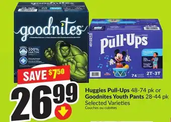 Chalo FreshCo Huggies Pull-Ups 48-74 pk or Goodnites Youth Pants 28-44 pk Selected Varieties offer