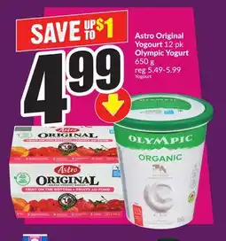 Chalo FreshCo Astro Original Yogourt 12 pk Olympic Yogurt 650 g offer