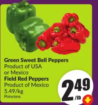 Chalo FreshCo Green Sweet Bell Peppers Product of USA or Mexico Field Red Peppers Product of Mexico 5.49/kg offer