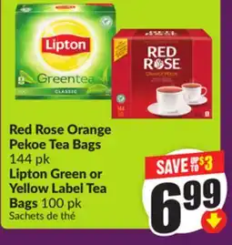 Chalo FreshCo Red Rose Orange Pekoe Tea Bags, 144 pk OR Lipton Green or Yellow Label Tea Bags, 100 pk offer