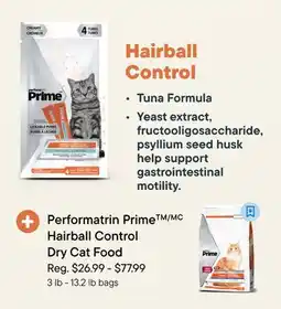 Petvalu Performatrin PrimeTM/MC Hairball Control Dry Cat Food offer