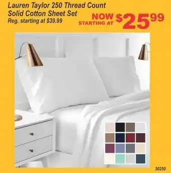 Oxford Mills Lauren Taylor 250 Thread Count Solid Cotton Sheet Set offer