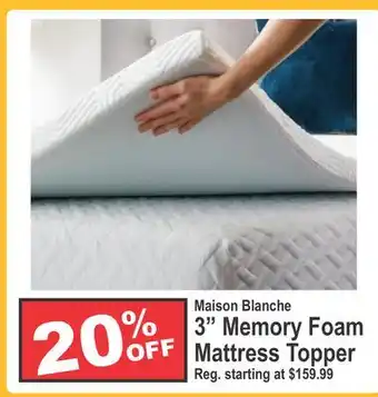 Oxford Mills Maison Blanche 3 Memory Foam Mattress Topper offer