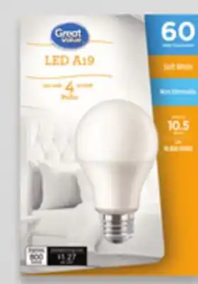 Walmart 60W A19 Daylight 800 Lumens Non-Dimmable or Soft White LED Bulbs offer