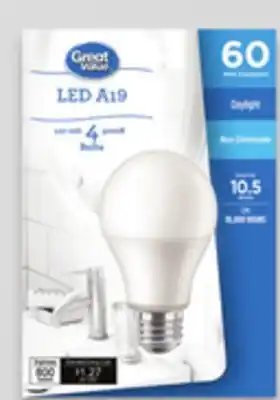 Walmart 60W A19 Daylight 800 Lumens Non-Dimmable or 800 White LED Bulbs offer