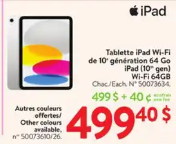 Walmart iPAD (10 gen) Wifi 64GB offer