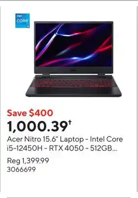 Staples Acer Nitro 15.6 Laptop - Intel Core i5-12450H - RTX 4050 - 512GB SSD - 16GB RAM - Windows 11 - Black offer