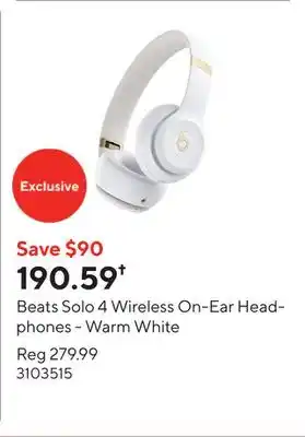 Staples Beats Solo 4 Wireless On-Ear Headphones - Warm White offer