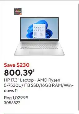 Staples HP 17.3 Laptop - AMD Ryzen 5-7530U/1TB SSD/16GB RAM/Windows 11 offer