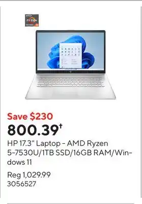 Staples HP 17.3 Laptop - AMD Ryzen 5-7530U/1TB SSD/16GB RAM/Windows 11 offer