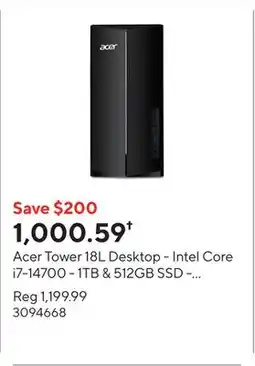 Staples Acer Tower 18L Desktop - Intel Core i7-14700 - 1TB & 512GB SSD - 16GB RAM - Windows 11 - Bilingual offer