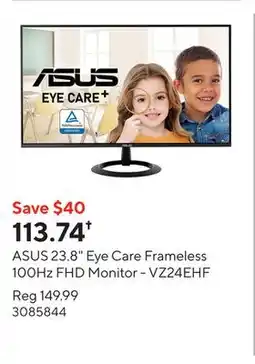 Staples ASUS 23.8 Eye Care Frameless 100Hz FHD Monitor - VZ24EHF offer