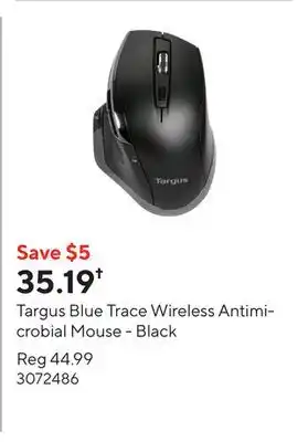 Staples Targus Blue Trace Wireless Antimicrobial Mouse - Black offer