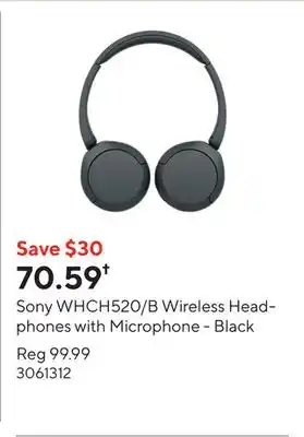 Staples Sony WHCH520/B Wireless Headphones with Microphone - Black offer