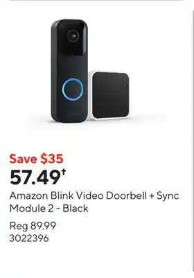 Staples Amazon Blink Video Doorbell + Sync Module 2 - Black offer