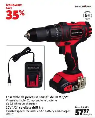 Home Hardware BENCHMARK 20V 1/2 cordless drill kit offer