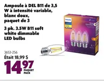 Home Hardware PHILIPS 3 pk. 3.5W B11 soft white dimmable LED bulbs offer