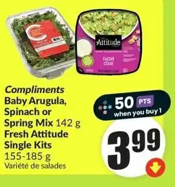 FreshCo Compliments baby arugula, spinach or spring mix fresh attitude single kits offer