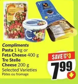 FreshCo Compliments Pasta or Feta Cheese Tre Stelle Cheese offer