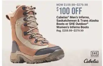 Cabela's Cabelas Men's Inferno, Saskatchewan & Trans Alaska Boots or SHE Outdoor Women's Inferno Boots offer