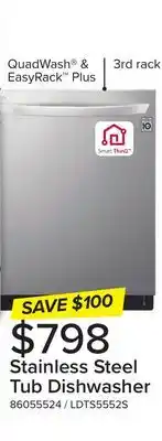 Leon's LG Smudge Resistant Stainless Steel Top Control Smart Dishwasher with TrueSteam - LDTS5552S offer