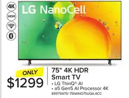 Leon's LG 75 4K NANO75 LED TruMotion 120 Smart TV with ThinQ AI - 75NANO75UQA offer