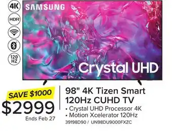 Leon's Samsung 98 4K Tizen Smart CUHD TV - UN98DU9000FXZC offer