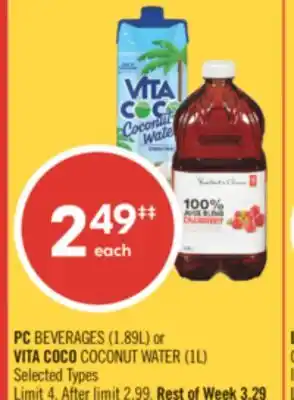 Shoppers Drug Mart PC BEVERAGES (1.89L) or VITA COCO COCONUT WATER (1L) offer