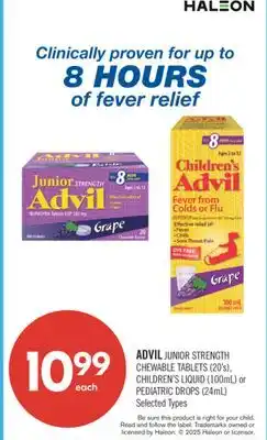 Shoppers Drug Mart ADVIL JUNIOR STRENGTH CHEWABLE TABLETS (20's), CHILDREN'S LIQUID (100mL) or PEDIATRIC DROPS (24mL) offer