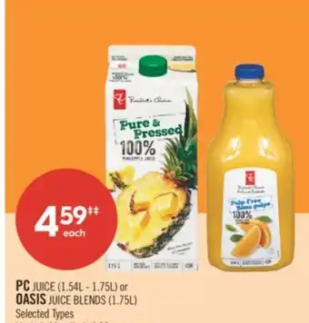 Shoppers Drug Mart PC JUICE 1.54L - 1.75L or OASIS JUICE BLENDS 1.75L offer