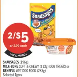 Shoppers Drug Mart SNAUSAGES (196 g), MILK-BONE SOFT & CHEWY (113g) DOG TREATS or BENEFUL WET DOG FOOD (283g) offer