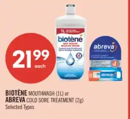 Shoppers Drug Mart BIOTÈNE MOUTHWASH (1L) or ABREVA COLD SORE TREATMENT (2g) offer