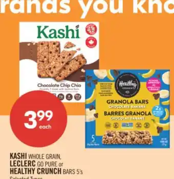 Shoppers Drug Mart KASHI WHOLE GRAIN, LECLERC GO PURE or HEALTHY CRUNCH BARS 5's offer