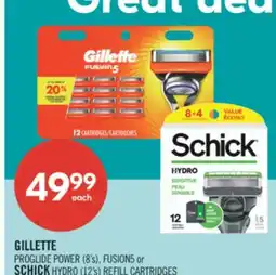 Shoppers Drug Mart GILLETTE PROGLIDE POWER (8's), FUSION5 or SCHICK HYDRO (12's) REFILL CARTRIDGES offer