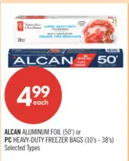 Shoppers Drug Mart ALCAN ALUMINUM FOIL (50') or PC HEAVY-DUTY FREEZER BAGS (10's - 38's) offer