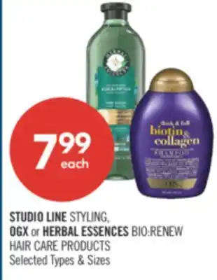 Shoppers Drug Mart STUDIO LINE STYLING OGX OR HERBAL ESSENCE BIO RENEW HAIR CARE PRODUCTS offer