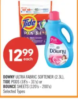 Shoppers Drug Mart DOWNY ULTRA FABRIC SOFTENER (2.3L), TIDE PODS (18's - 31's) or BOUNCE SHEETS (120's - 200's) offer