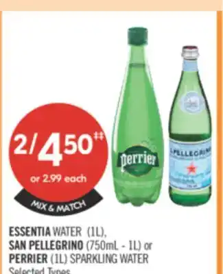 Shoppers Drug Mart ESSENTIA WATER (1), SAN PELLEGRINO(750 ML-1L) OR PERRIER (1) SPARKLING WATER offer