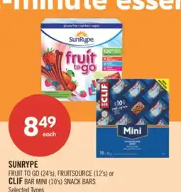 Shoppers Drug Mart SUNRYPE FRUIT TO GO (24's), FRUITSOURCE (12's) or CLIF BAR MINI (10's) SNACK BARS offer